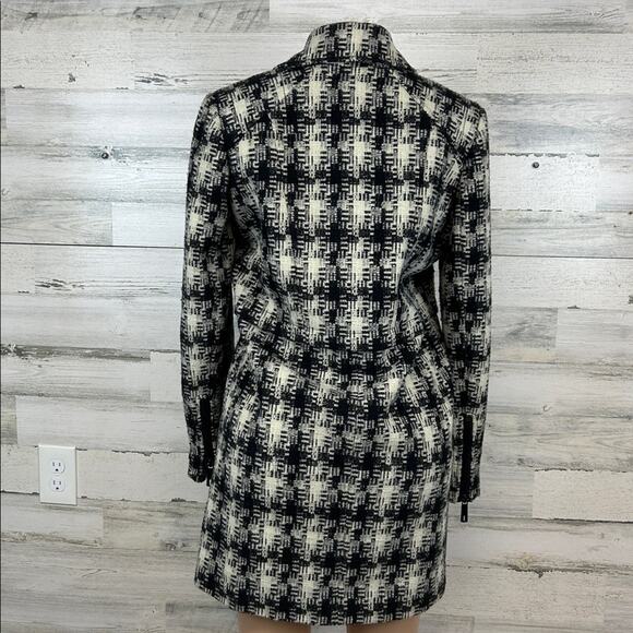 Kenneth Cole Moto Style Plaid Wool Blend Full Zip Knee Length Coat Women’s Small - Picture 5 of 11